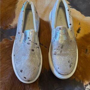 J/SLIDES Metallic Silver Slip-On Shoes- like new